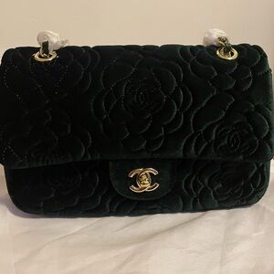 Dark Green Velvet Camellia Bag